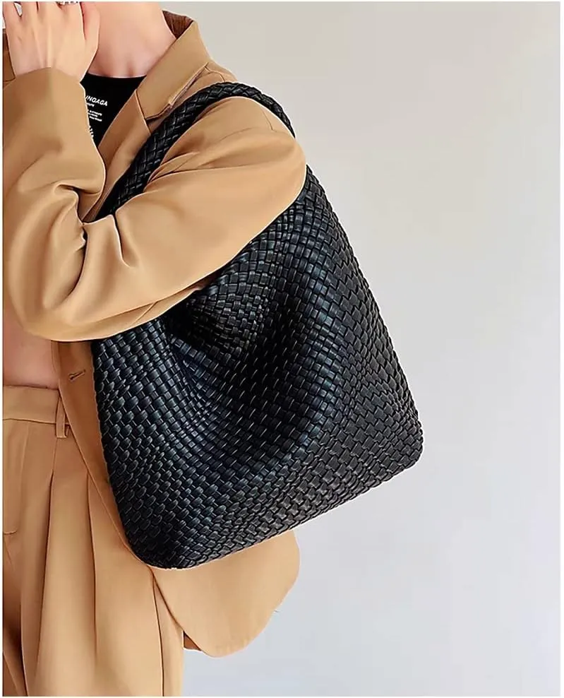 Woven Tote Bag for Women Soft Leather Tote Handbags Fashion Woven Shoulder Bag for Women DailyShopping