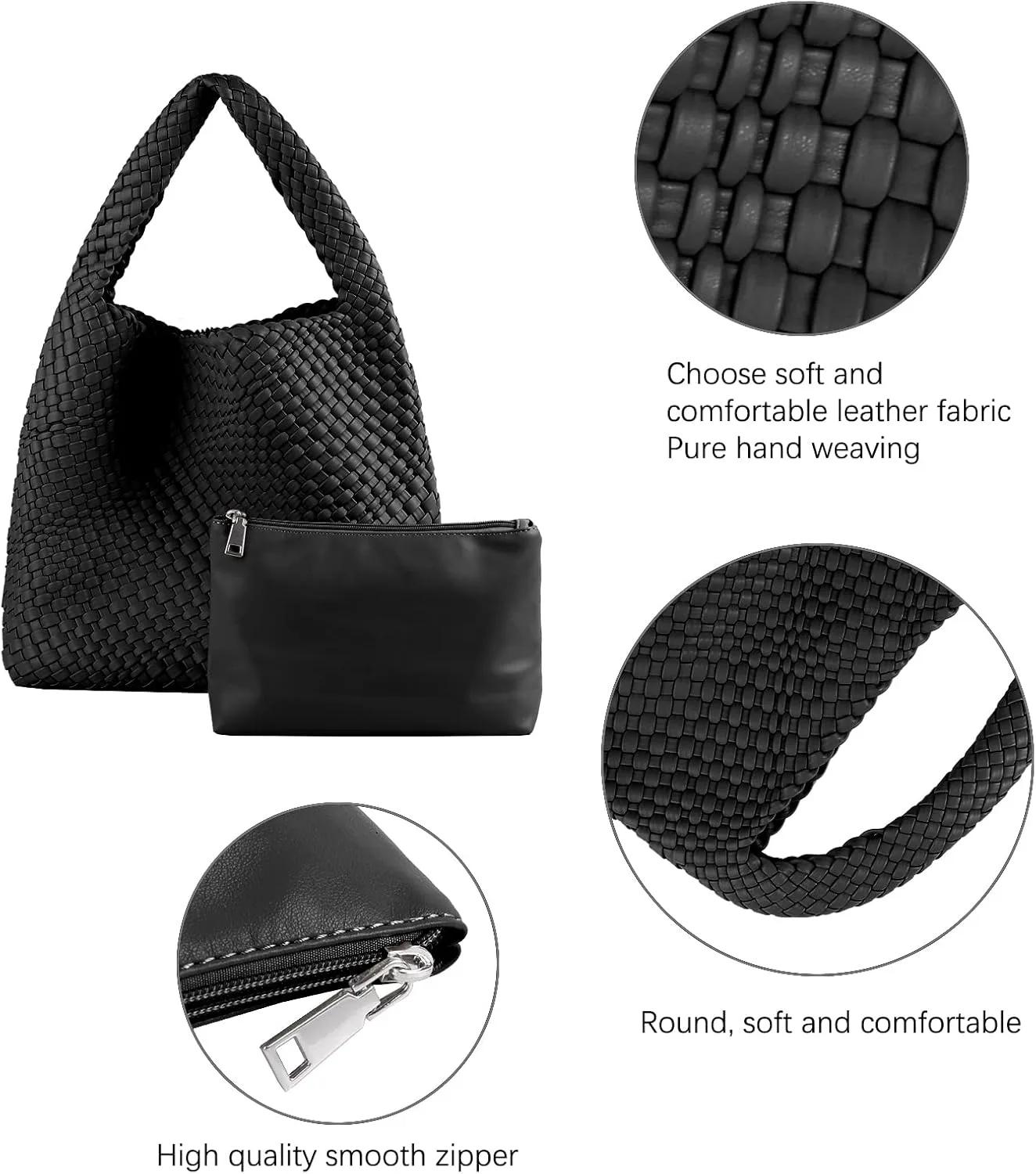 Woven Tote Bag for Women Soft Leather Tote Handbags Fashion Woven Shoulder Bag for Women DailyShopping