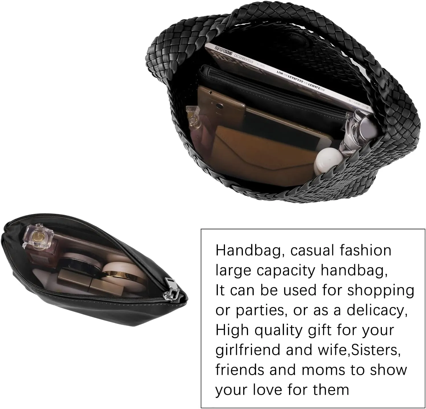 Woven Tote Bag for Women Soft Leather Tote Handbags Fashion Woven Shoulder Bag for Women DailyShopping