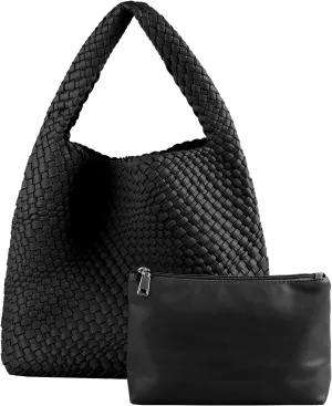 Woven Tote Bag for Women Soft Leather Tote Handbags Fashion Woven Shoulder Bag for Women DailyShopping