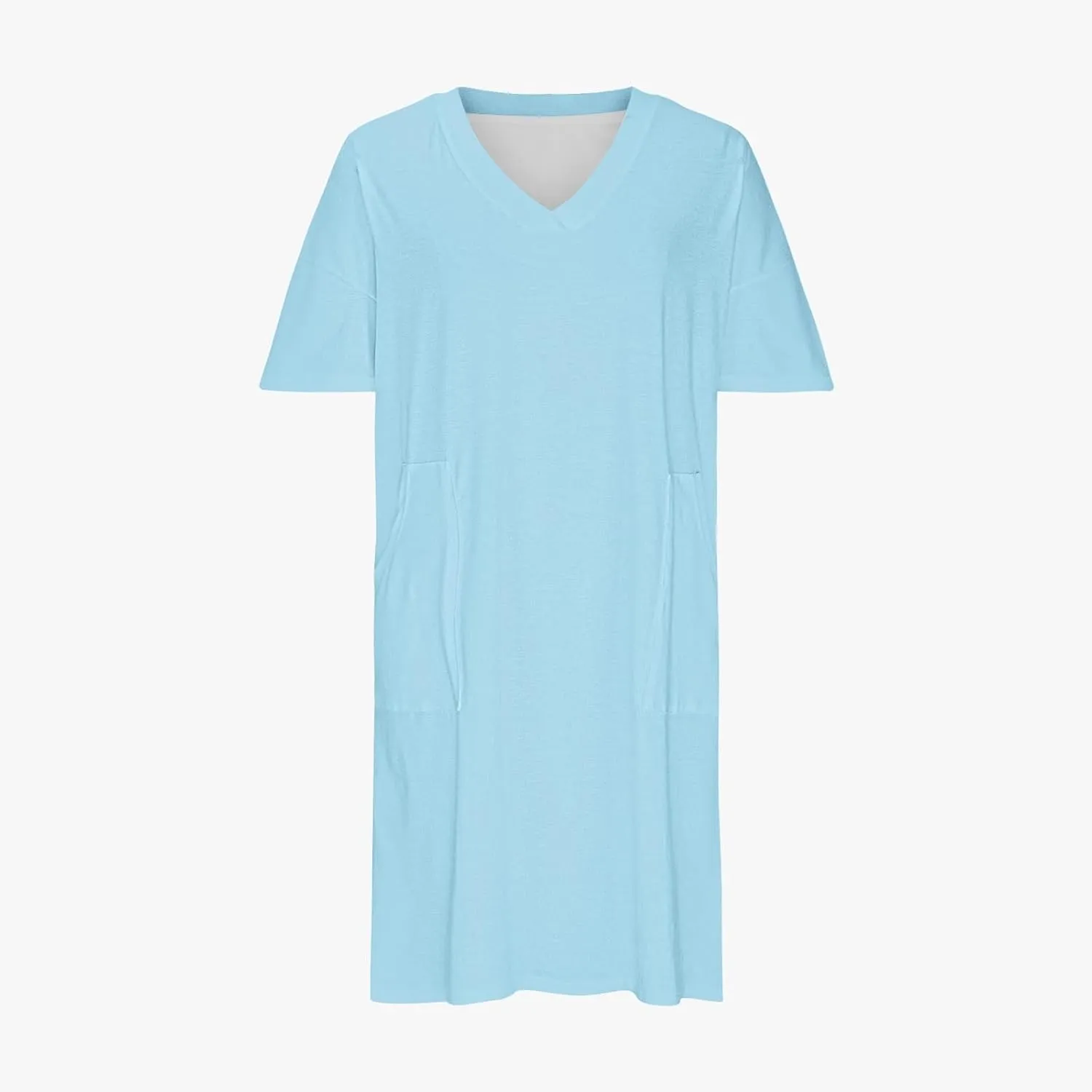 XUNRYAN Summer Womens Tshirt Dresses Plus Size Ladies Midi Dress Short Sleeve Knee Length V-Neck Casual Beach Sundress