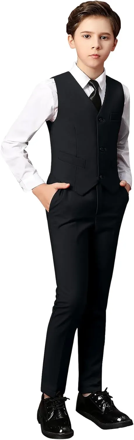 Yanlu Boys Suits Set Vest Pants Dress Shirt and Tie for Toddler Kids Formal Dresswear