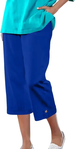 yardsong Capri Pants for Women Cotton Linen Summer Straight Wide Leg Capris Elastic Waist Cropped Trousers with Pockets