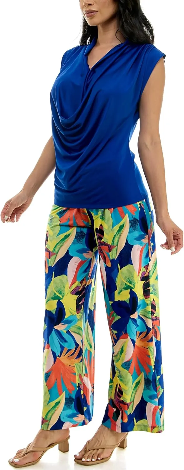 Zac & Rachel Women's Wide Leg Pull on Dty Knit Pant with Elastic Waist and Self Adjustable Tie Belt
