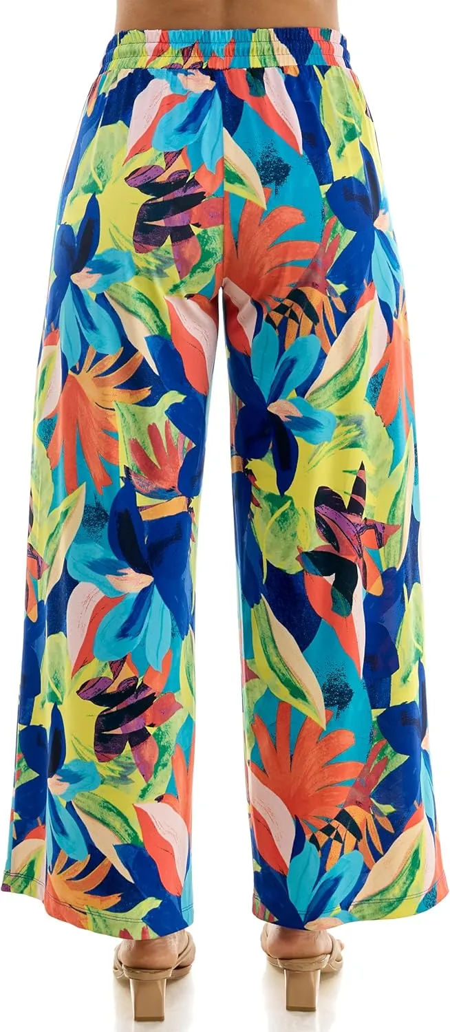 Zac & Rachel Women's Wide Leg Pull on Dty Knit Pant with Elastic Waist and Self Adjustable Tie Belt