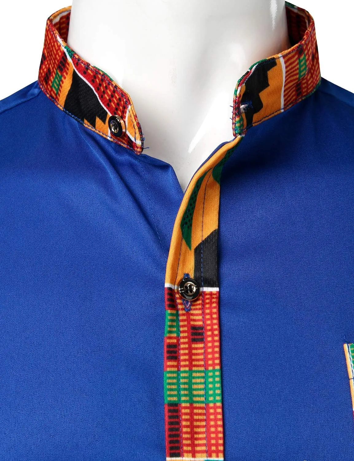 ZEROYAA Men's Hipster African Tribal Graphic Patchwork Design Slim Fit Long Sleeve Button up Mandarin Collar Shirts