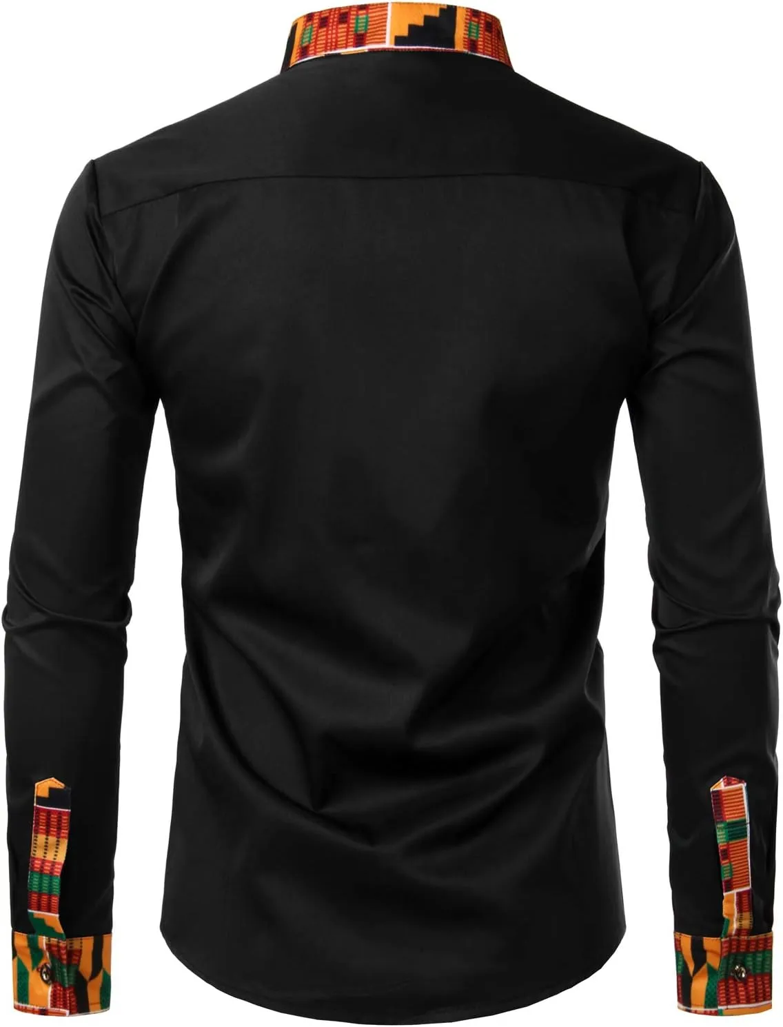 ZEROYAA Men's Hipster African Tribal Graphic Patchwork Design Slim Fit Long Sleeve Button up Mandarin Collar Shirts