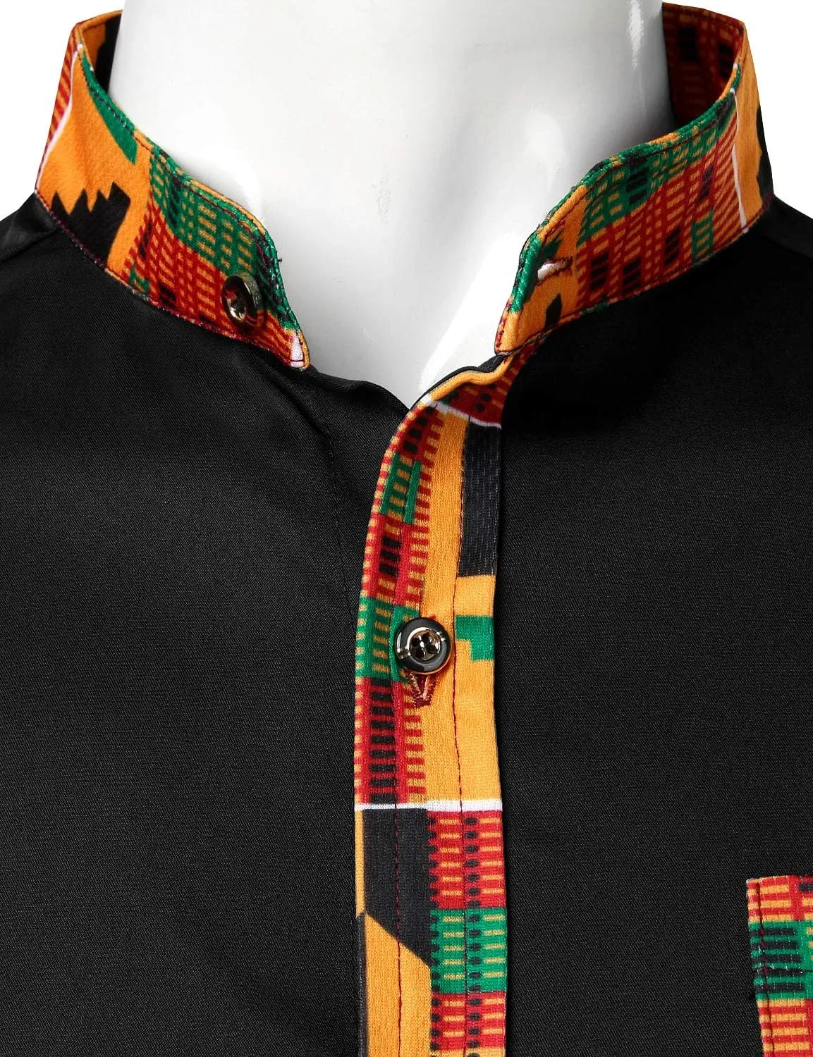 ZEROYAA Men's Hipster African Tribal Graphic Patchwork Design Slim Fit Long Sleeve Button up Mandarin Collar Shirts