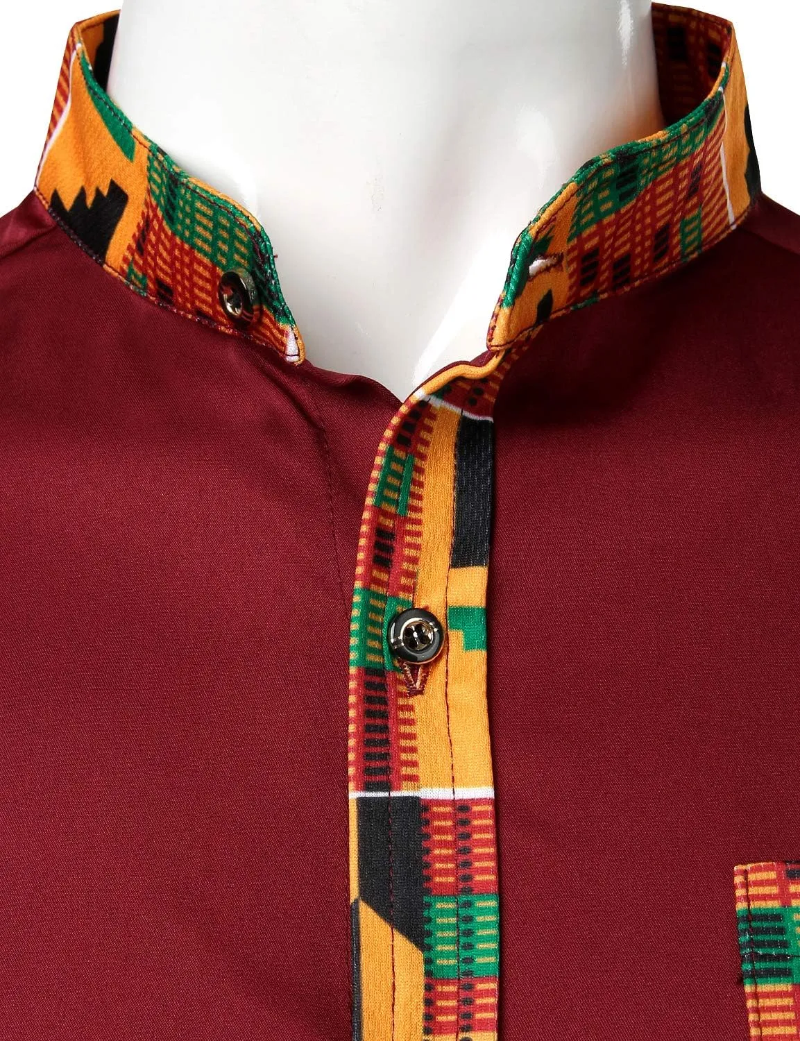 ZEROYAA Men's Hipster African Tribal Graphic Patchwork Design Slim Fit Long Sleeve Button up Mandarin Collar Shirts