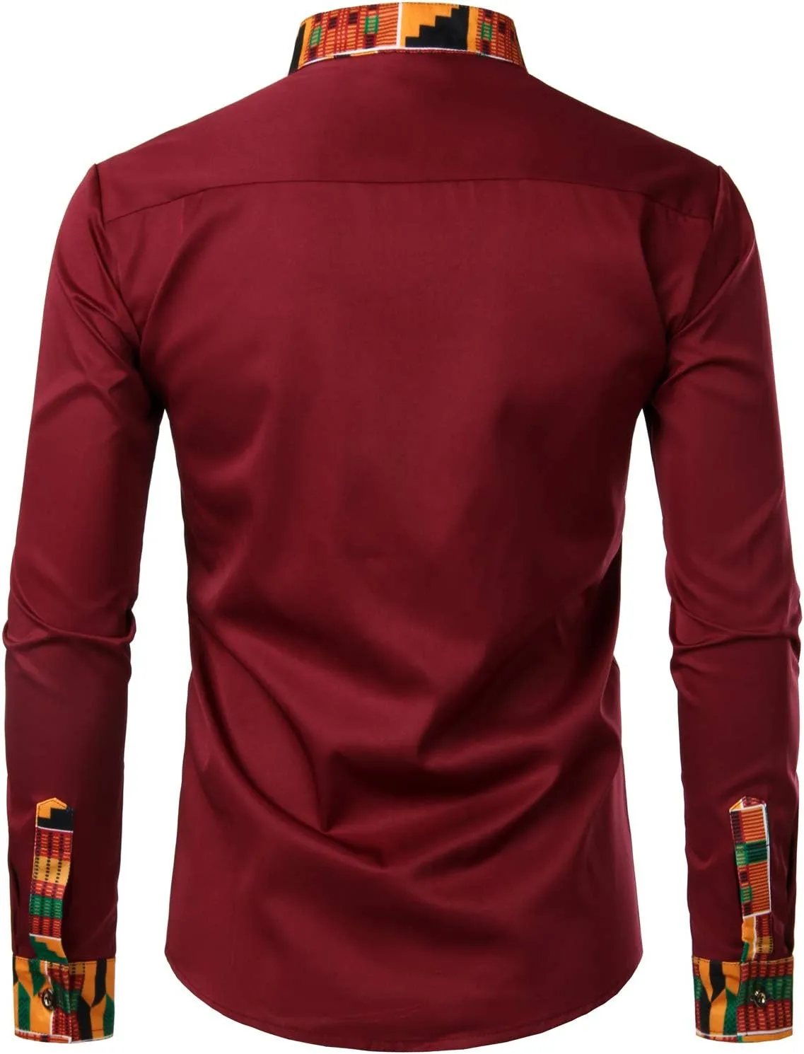 ZEROYAA Men's Hipster African Tribal Graphic Patchwork Design Slim Fit Long Sleeve Button up Mandarin Collar Shirts