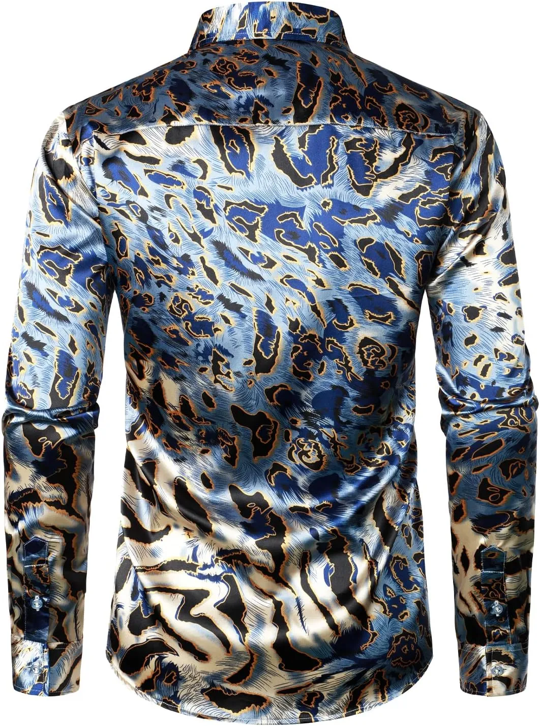 ZEROYAA Men's Hipster Fitted Silk Like Satin Dress Shirt Long Sleeve Button Down Printed Shirt for Party Prom