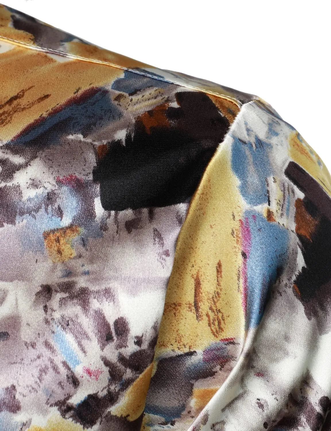 ZEROYAA Men's Hipster Fitted Silk Like Satin Dress Shirt Long Sleeve Button Down Printed Shirt for Party Prom