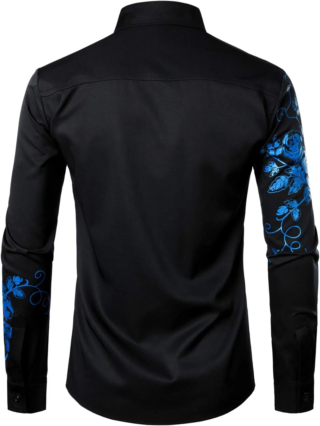 ZEROYAA Men's Hipster Rose Floral Printed Slim Fit Long Sleeve Button Up Party Dress Shirts