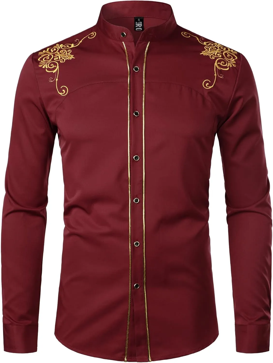 ZEROYAA Men's Luxury Gold Embroidery Design Slim Fit Long Sleeve Button Up Dress Shirts