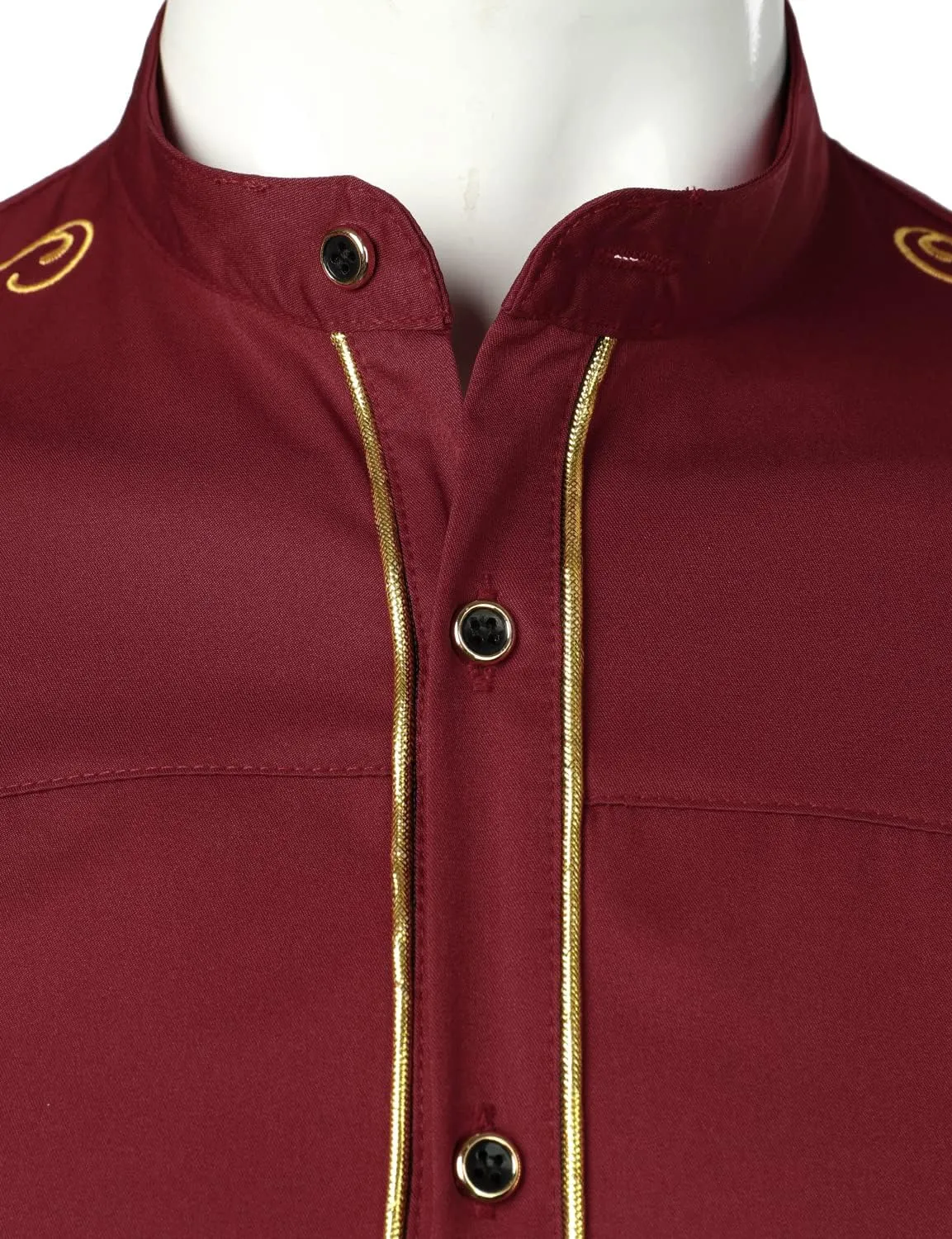 ZEROYAA Men's Luxury Gold Embroidery Design Slim Fit Long Sleeve Button Up Dress Shirts