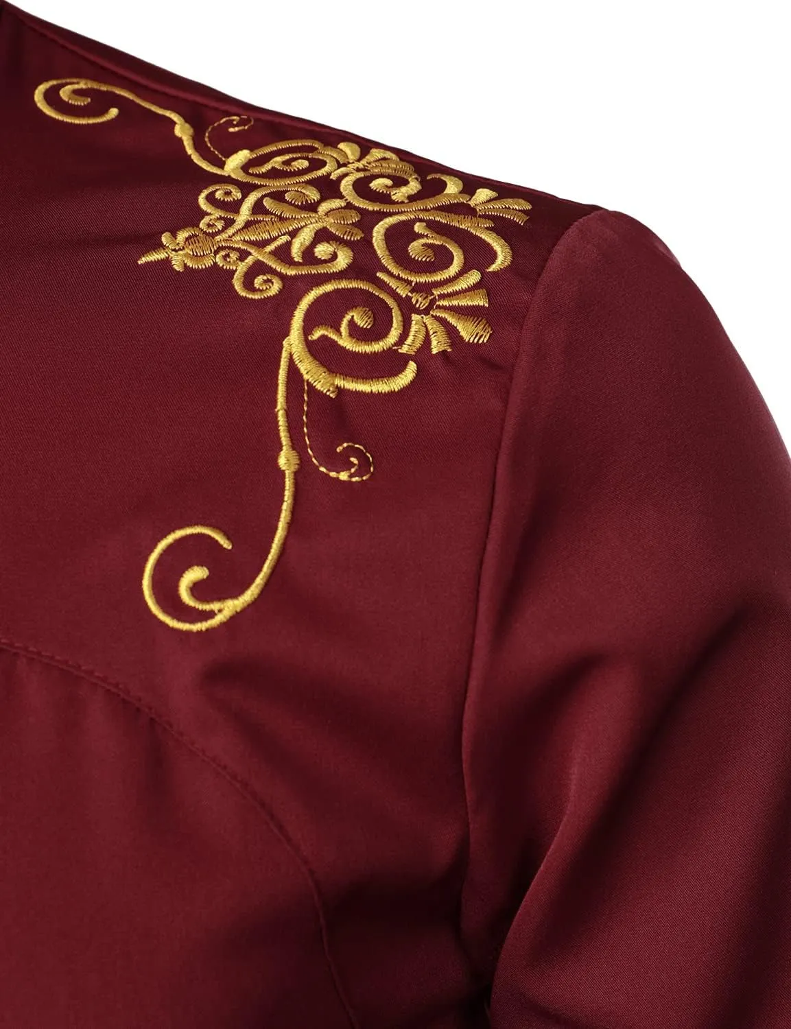 ZEROYAA Men's Luxury Gold Embroidery Design Slim Fit Long Sleeve Button Up Dress Shirts
