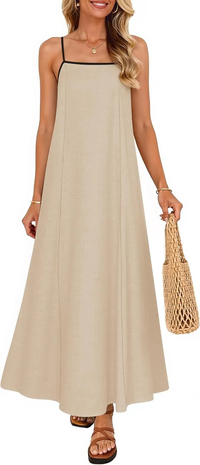 ZESICA Women's 2025 Summer Boho Sleeveless Maxi Dress Spaghetti Straps Casual Flowy A Line Beach Party Long Dresses