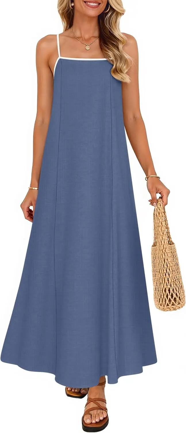 ZESICA Women's 2025 Summer Boho Sleeveless Maxi Dress Spaghetti Straps Casual Flowy A Line Beach Party Long Dresses