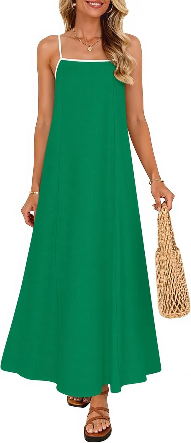 ZESICA Women's 2025 Summer Boho Sleeveless Maxi Dress Spaghetti Straps Casual Flowy A Line Beach Party Long Dresses