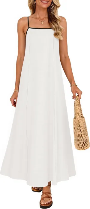 ZESICA Women's 2025 Summer Boho Sleeveless Maxi Dress Spaghetti Straps Casual Flowy A Line Beach Party Long Dresses
