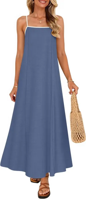 ZESICA Women's 2025 Summer Boho Sleeveless Maxi Dress Spaghetti Straps Casual Flowy A Line Beach Party Long Dresses