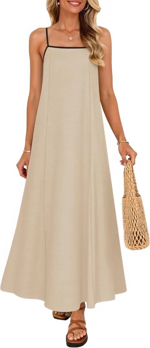 ZESICA Women's 2025 Summer Boho Sleeveless Maxi Dress Spaghetti Straps Casual Flowy A Line Beach Party Long Dresses