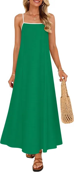 ZESICA Women's 2025 Summer Boho Sleeveless Maxi Dress Spaghetti Straps Casual Flowy A Line Beach Party Long Dresses