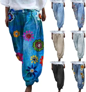 ZYXTIM Boho Pants for Women 2024 Plus Size Summer Trousers Elastic Waist Wide Leg Loose Casual Hawaiian Hippie Beach Pants